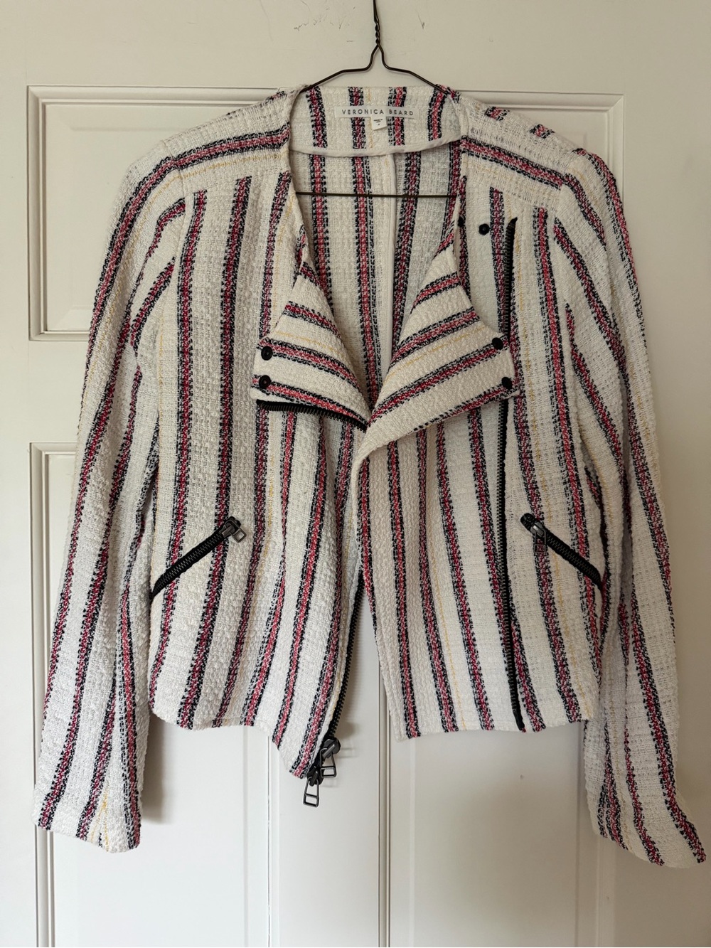 Veronica Beard Mara Tweed Stripe Moto jacket